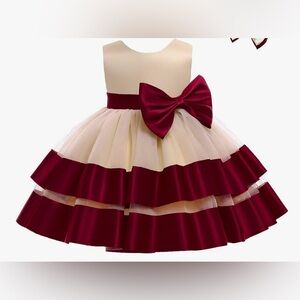 Elegant Cream and Burgundy Dress with Bow